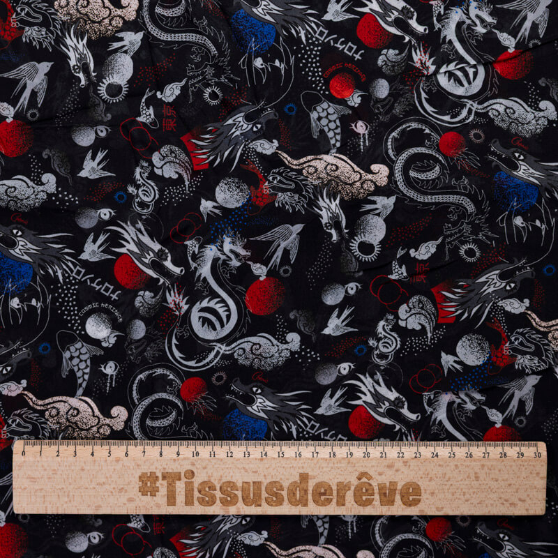Mousseline 100% viscose – Dragons japonais