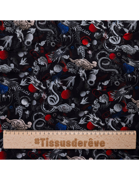 Mousseline 100% viscose – Dragons japonais