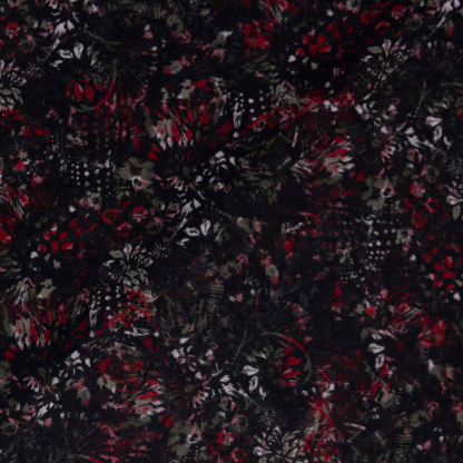Mousseline – Fleurs rouges fond noir