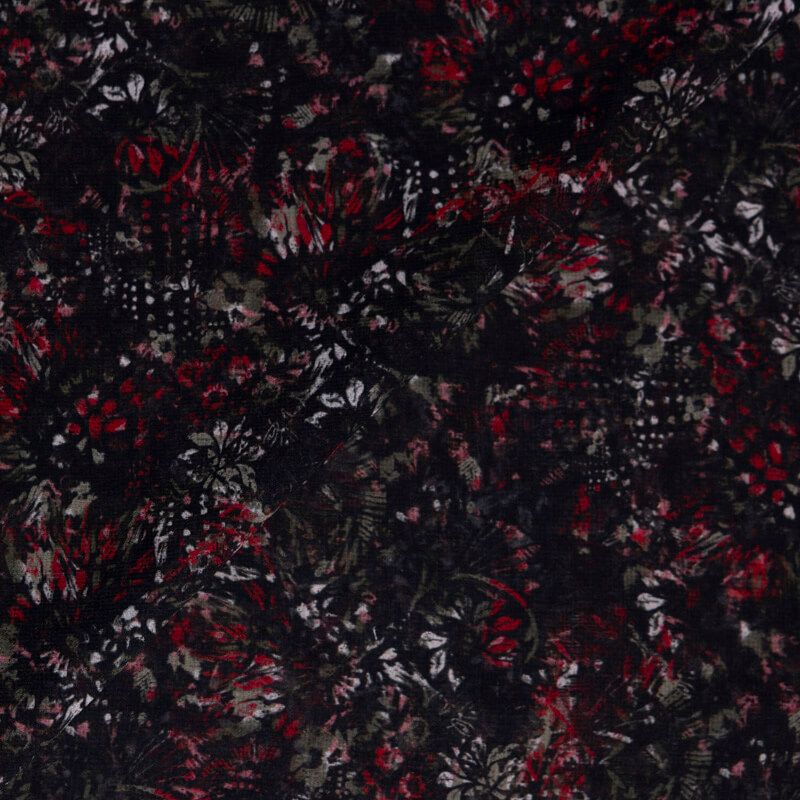 Mousseline – Fleurs rouges fond noir