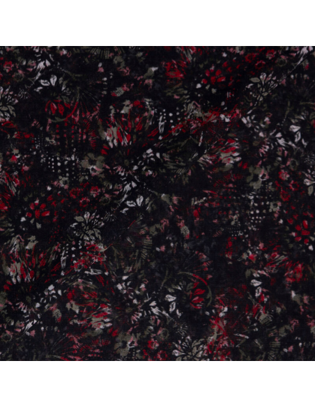 Mousseline – Fleurs rouges fond noir