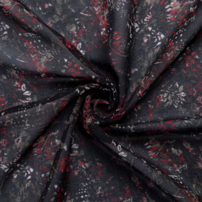 Mousseline – Fleurs rouges fond noir 2