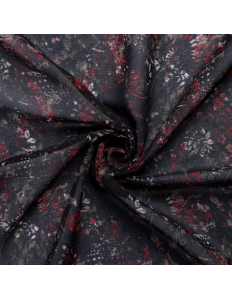 Mousseline – Fleurs rouges fond noir