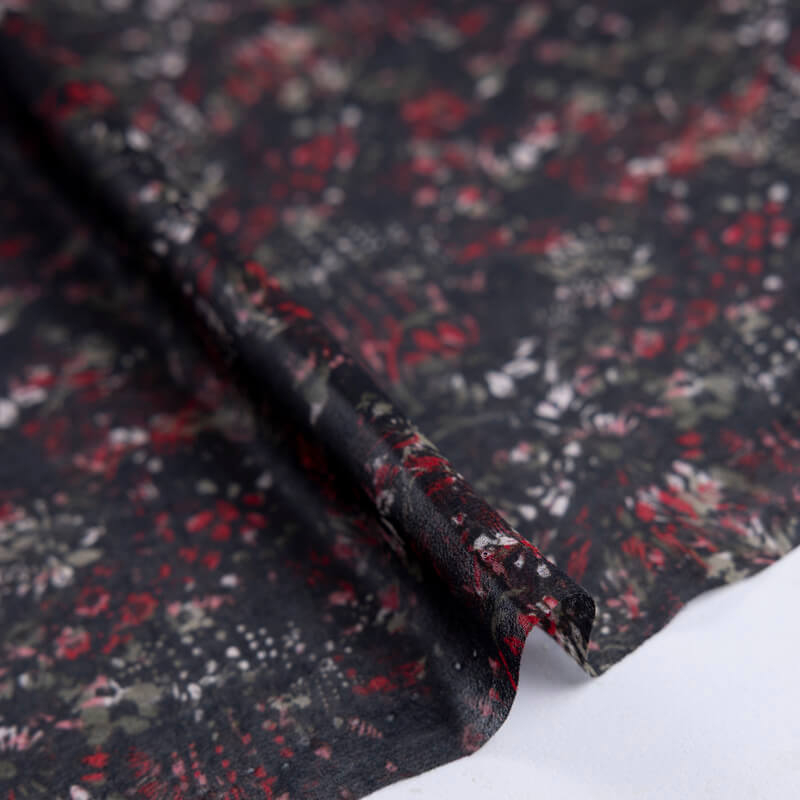 Mousseline – Fleurs rouges fond noir