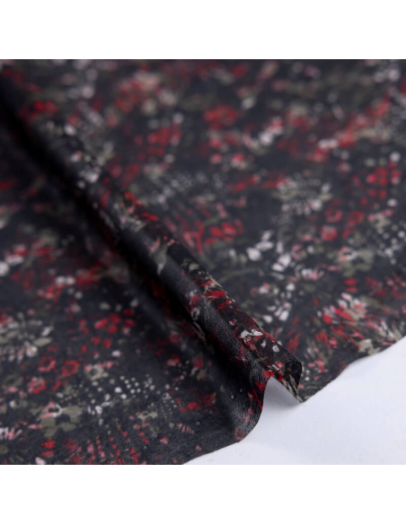 Mousseline – Fleurs rouges fond noir