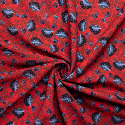 Crépon – Fleurs stylisées fond rouge 2