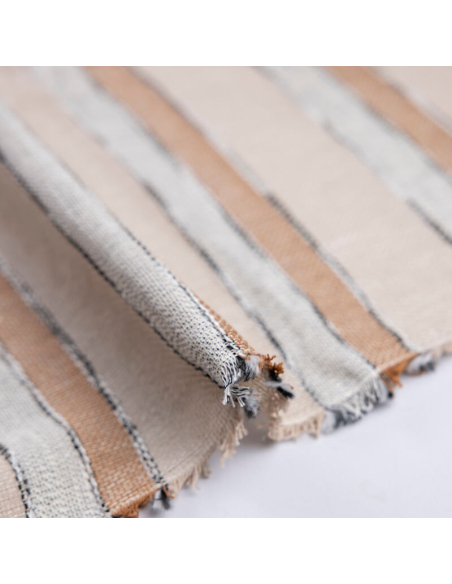 Tissu ethnic chic 100% coton - Rayure beige, blanc & camel