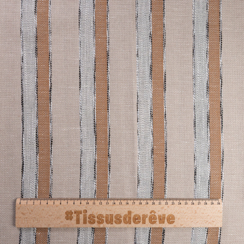 Tissu ethnic chic 100% coton - Rayure beige, blanc & camel