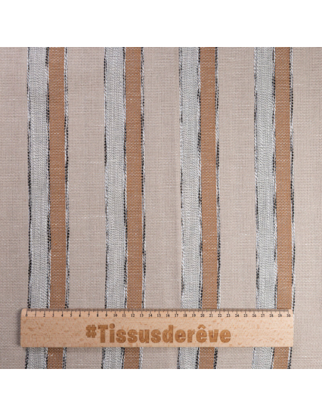 Tissu ethnic chic 100% coton - Rayure beige, blanc & camel