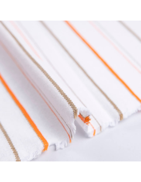 Tissu ethnic chic - rayure texturée beige, orange & marron