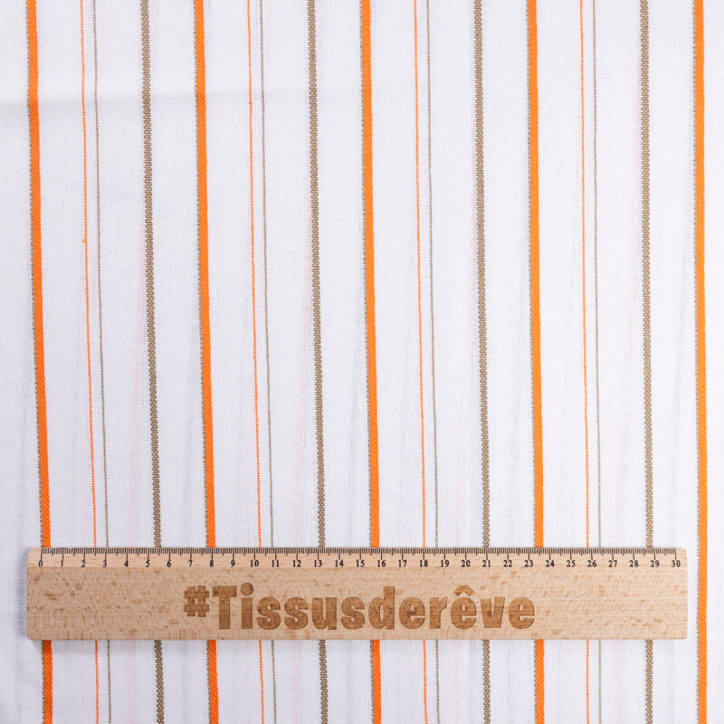 Tissu ethnic chic - rayure texturée beige, orange & marron