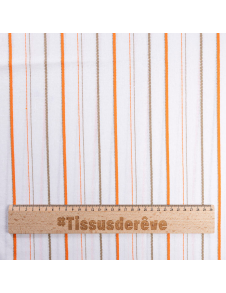 Tissu ethnic chic - rayure texturée beige, orange & marron