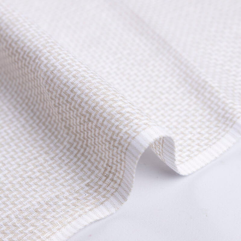 Étoffe 100 % lin - Natté motif chevron écru