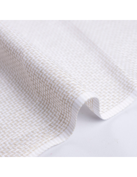 Étoffe 100 % lin - Natté motif chevron écru