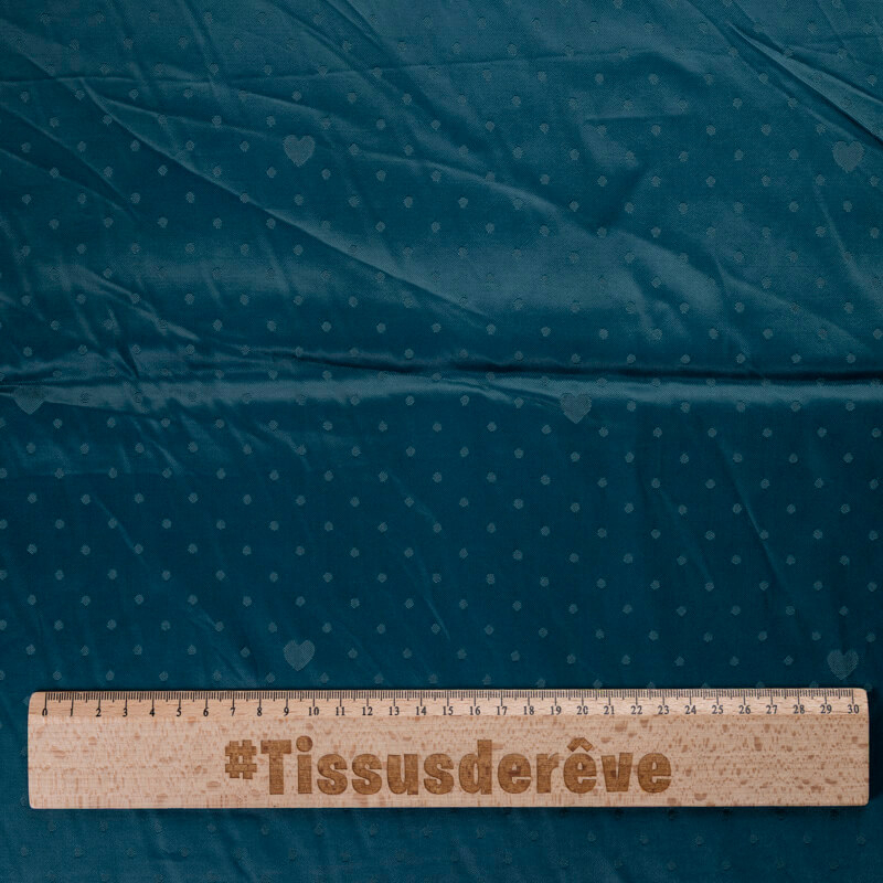 Satin jacquard 100% viscose – Pois et cœurs ton sur ton vert