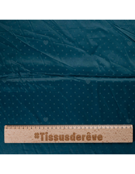 Satin jacquard 100% viscose – Pois et cœurs ton sur ton vert