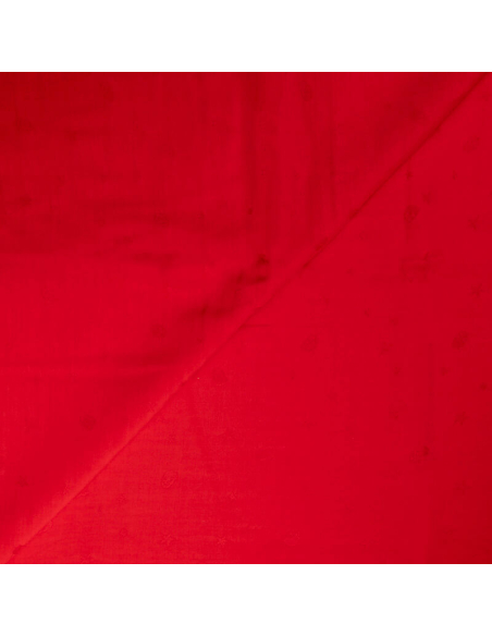 Jacquard 100% viscose - Tête de mort & étoile ton sur ton rouge