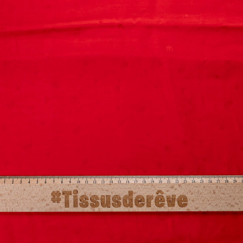 Jacquard 100% viscose - Tête de mort & étoile ton sur ton rouge