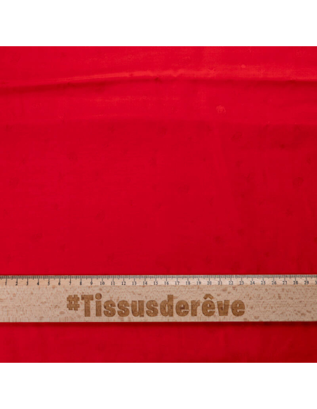 Jacquard 100% viscose - Tête de mort & étoile ton sur ton rouge