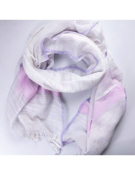Étole soie & coton – Rayure rose