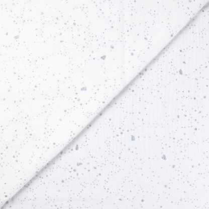 Double gaze 100% coton - Paillettes argentées sur fond blanc cassé