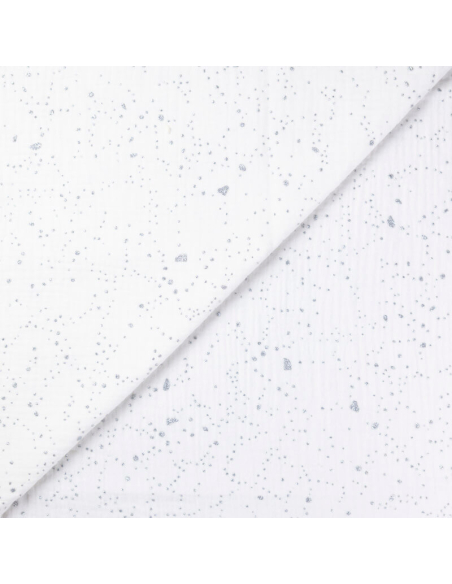 Double gaze 100% coton - Paillettes argentées sur fond blanc cassé