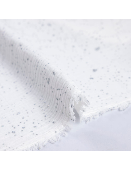Double gaze 100% coton - Paillettes argentées sur fond blanc cassé
