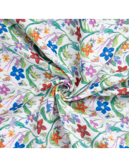 Double gaze 100% coton - Fleurs tropicales