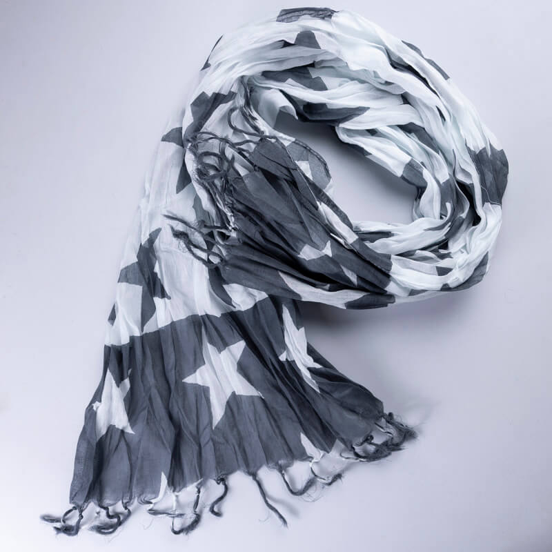 Étole 100% coton - Étoile gris & blanc
