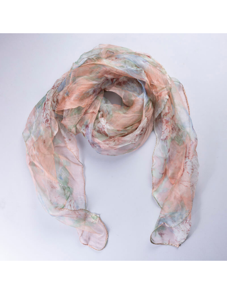 Carré 100% viscose - Motif floral rose pastel