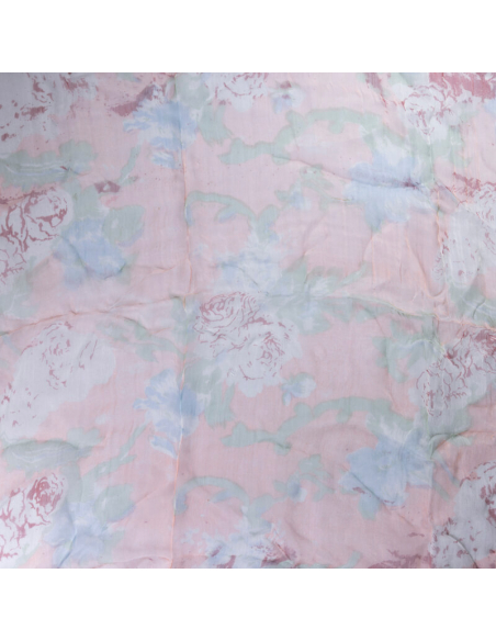 Carré 100% viscose - Motif floral rose pastel