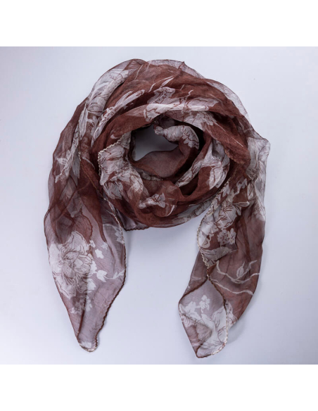Carré 100% viscose - Motif floral brun