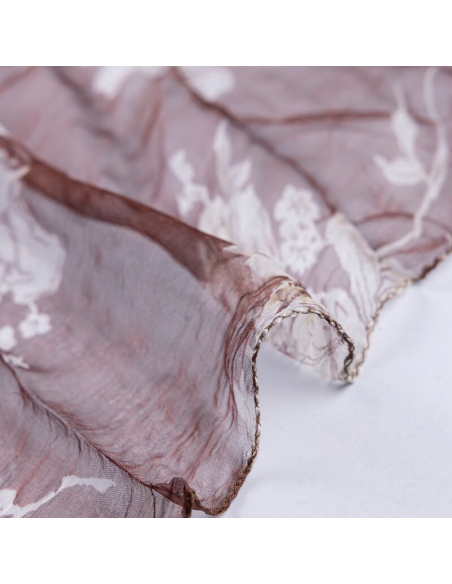 Carré 100% viscose - Motif floral brun