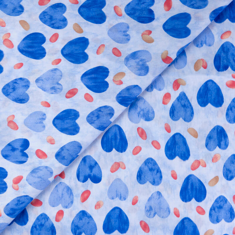 Popeline 100% coton - Cœur bleu fond...