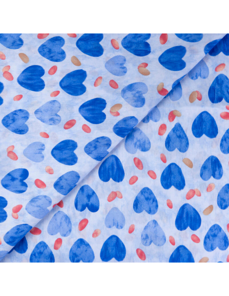 Popeline 100% coton - Cœur bleu fond ciel
