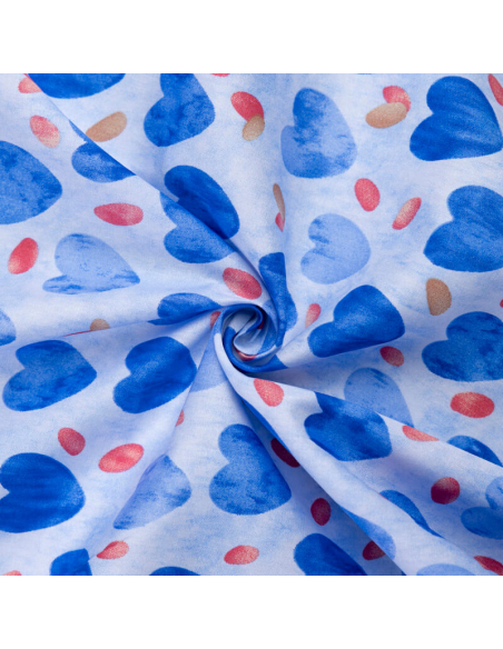 Popeline 100% coton - Cœur bleu fond ciel
