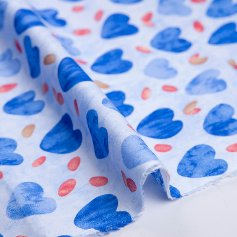 Popeline 100% coton - Cœur bleu fond...
