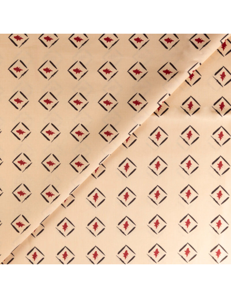 Popeline coton & élasthanne – Losanges graphiques rouge fond beige