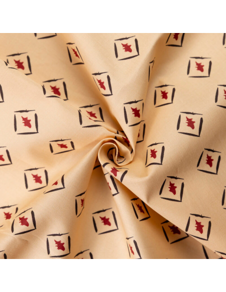 Popeline coton & élasthanne – Losanges graphiques rouge fond beige