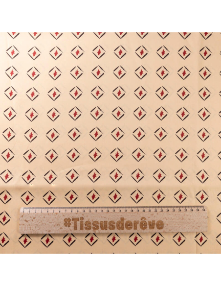 Popeline coton & élasthanne – Losanges graphiques rouge fond beige