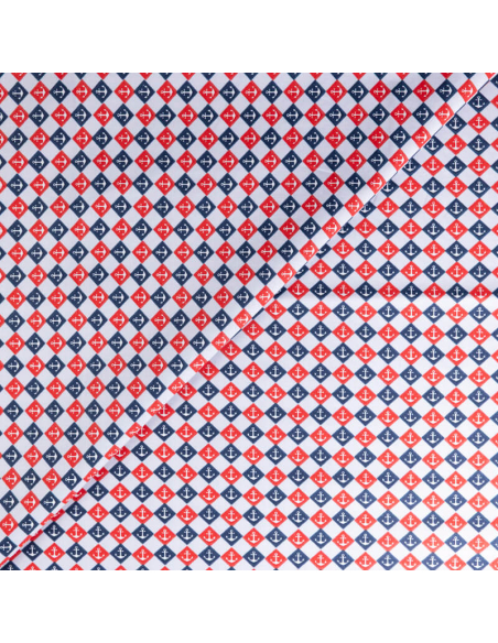 Popeline 100% coton organique – Ancres rouge & bleu