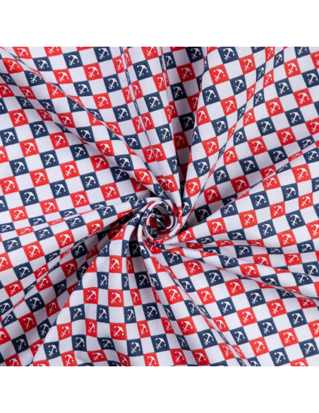 Popeline 100% coton organique – Ancres rouge & bleu