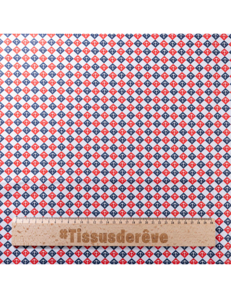 Popeline 100% coton organique – Ancres rouge & bleu