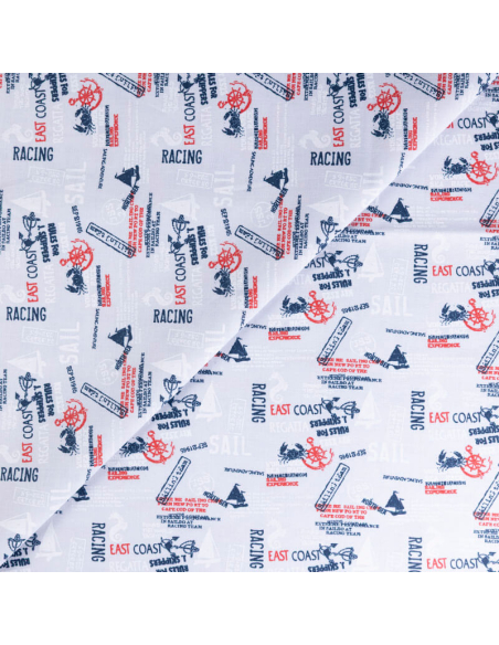 Popeline 100% coton organique – Motif marin écriture