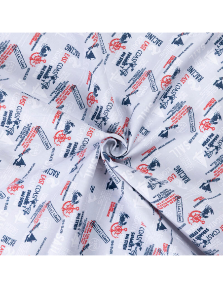 Popeline 100% coton organique – Motif marin écriture