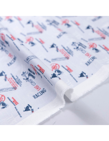 Popeline 100% coton organique – Motif marin écriture