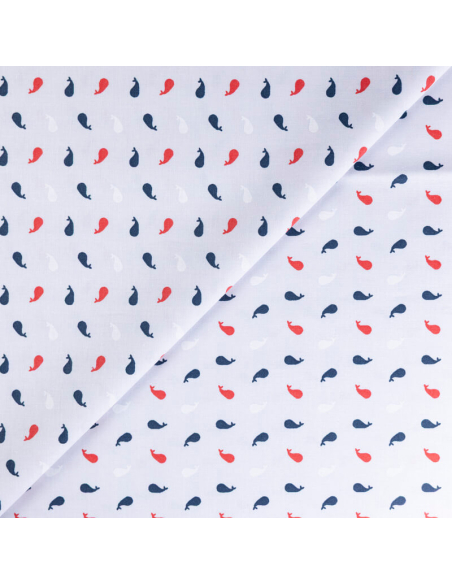 Popeline 100% coton organique – Baleines tricolores