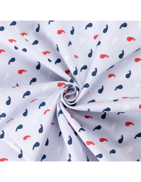 Popeline 100% coton organique – Baleines tricolores