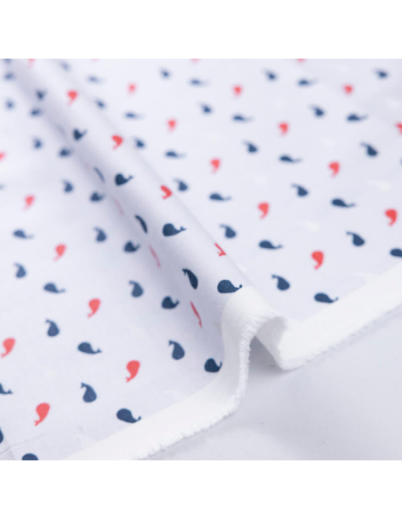 Popeline 100% coton organique – Baleines tricolores
