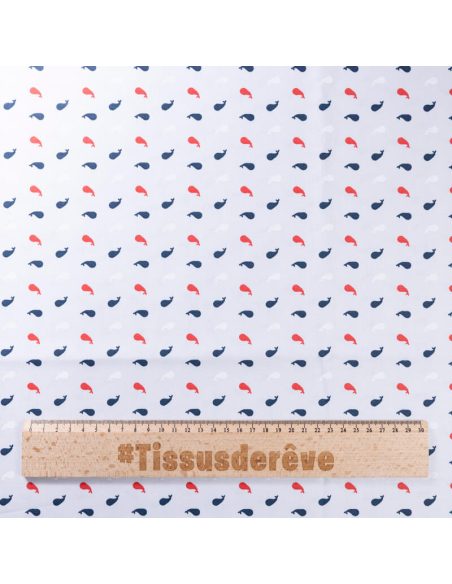Popeline 100% coton organique – Baleines tricolores